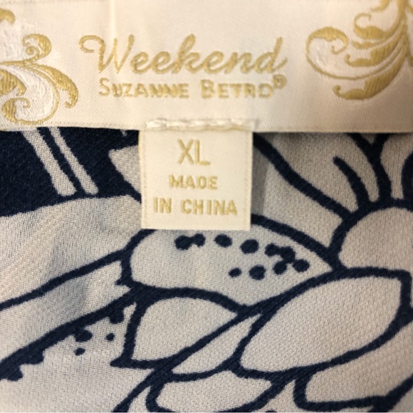 Weekend Suzanne BETRO woman semi sheer blue/white pattern short sleeve blouse XL - Picture 3 of 4